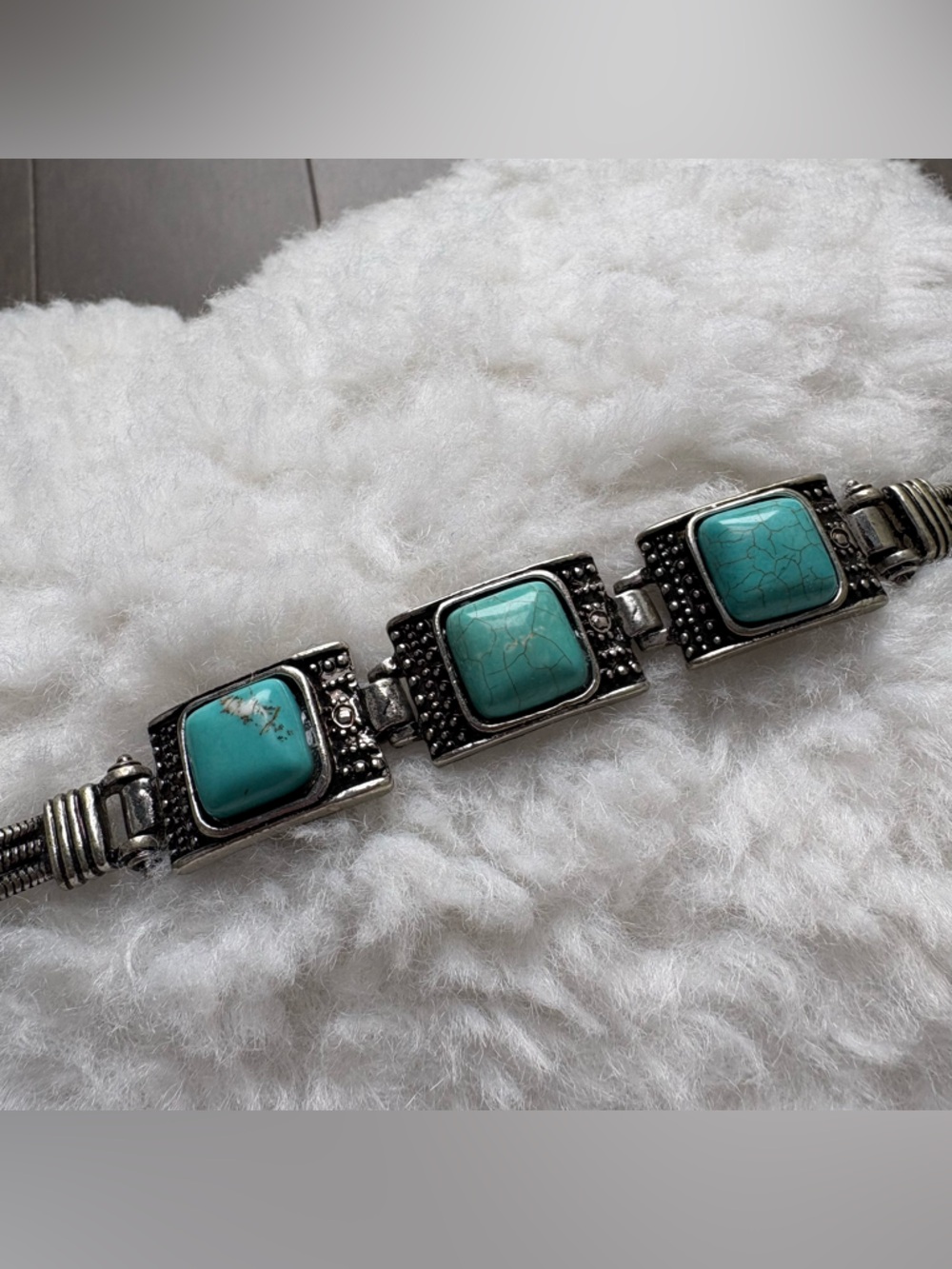 Turquoise Square Stone Link Bracelet